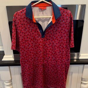 Navy and Red Patterned Men's Polo Shirt